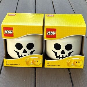 (2 LOT) Lego Skeleton Skull Head SMALL Storage Container Toy Organization Bin